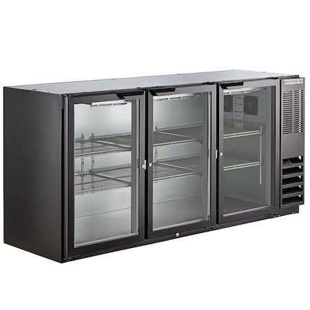 Beverage-Air Back Bar Refrigerator, Black with 3 Glass Doors, 115V 72" BB72HC-1-G-B